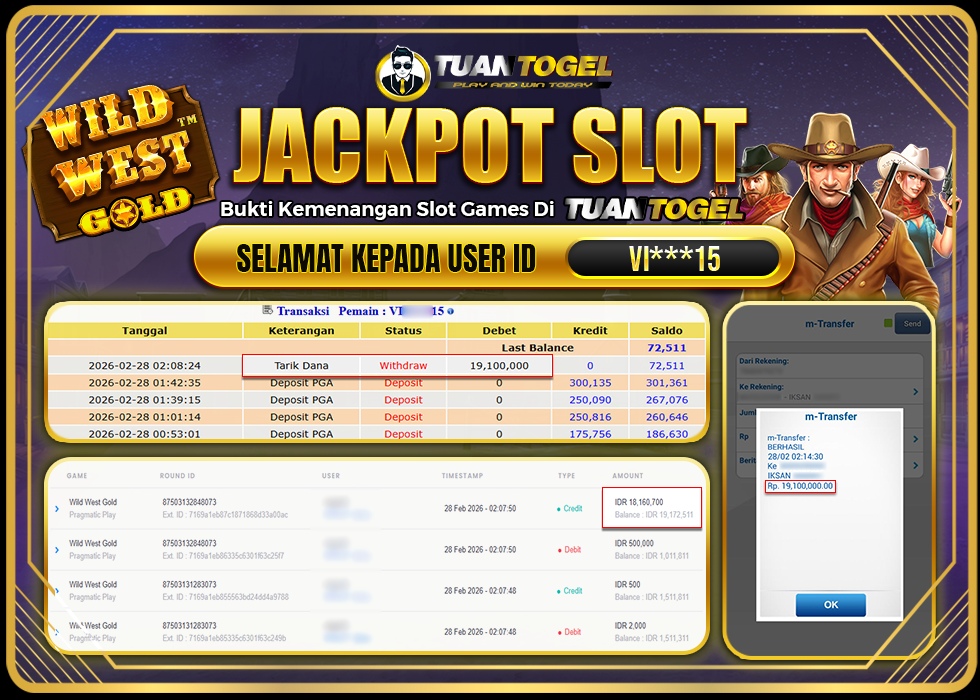 TUANTOGEL JACKPOT SLOT WILD WEST GOLD Rp19.100.000, - LUNAS